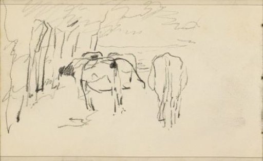 Cows Beside a Row of Trees