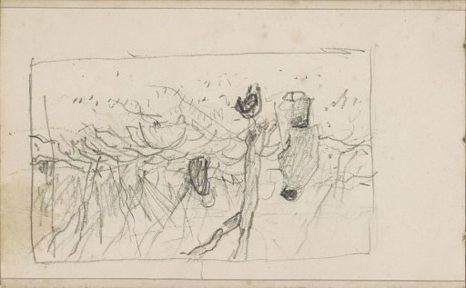 Herdsman with a dog and a flock of sheep by a tree