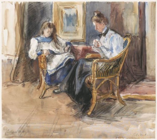 Cato van Houten Working and Marie Anna van Houten Reading in the House at Riouwstraat 6, The Hague