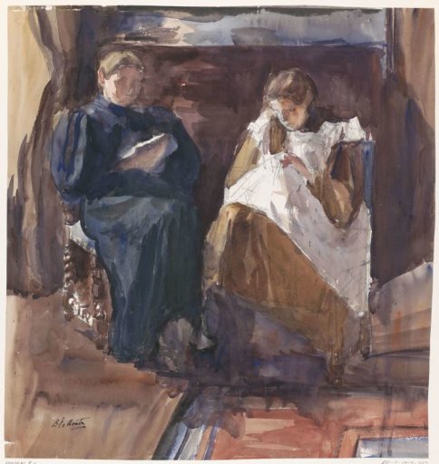 Reading Lady and Embroidering Girl, Seen from the Front, in the House at Riouwstraat 6, The Hague