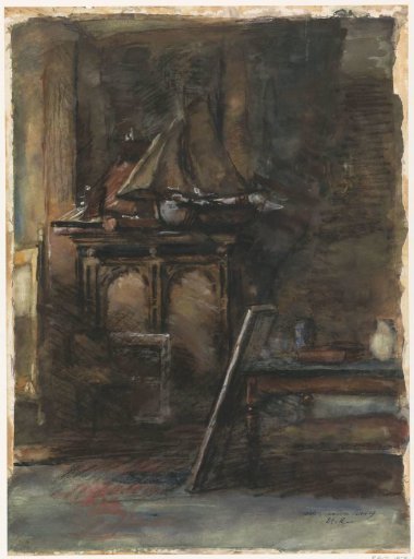 The Studio of H.W. Mesdag, with Two Models of Sailing Ships