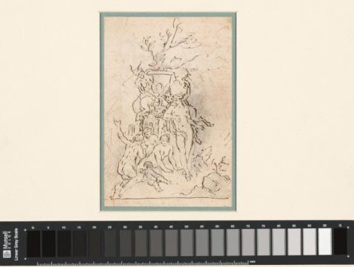Nymphs and satyrs arranged around a decorative vase