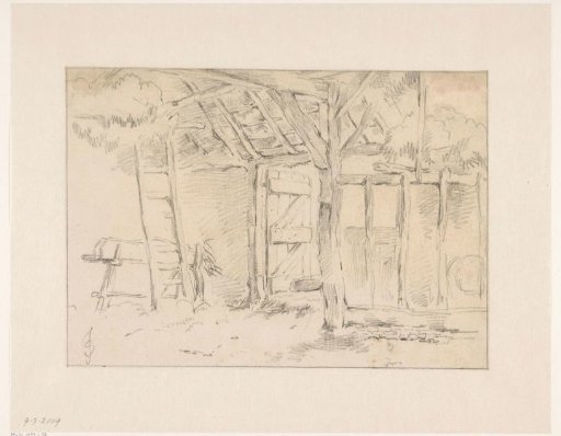 Sketch of a barn with ladder to the hayloft