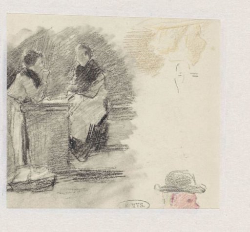Sketches of two women and a man's head