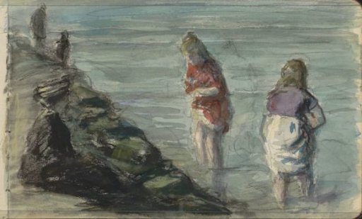 Woman with two children by the water