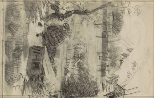 Figure next to an object in a landscape