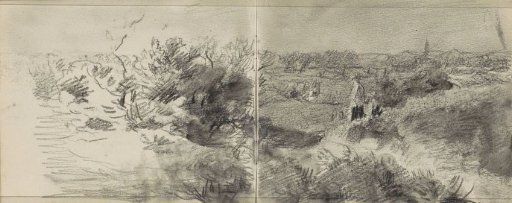 Figures in a landscape, possibly a dune landscape