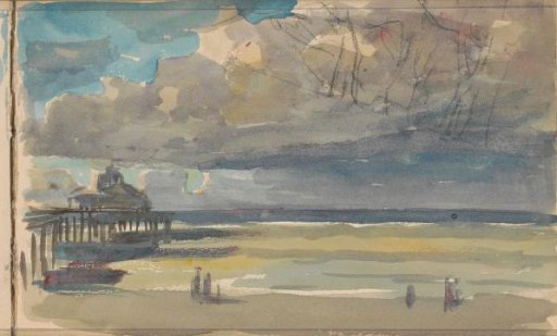 View of Scheveningen beach with the promenade head Queen Wilhelmina