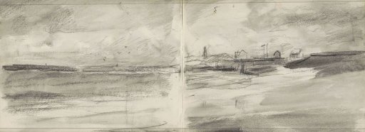 Seascape with buildings in the distance