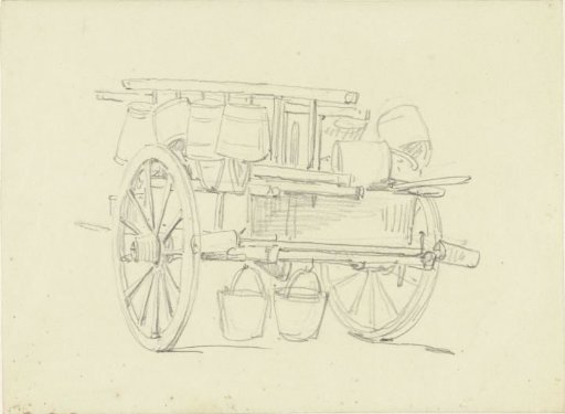 Two-Wheeled Cart with Ladders and Buckets