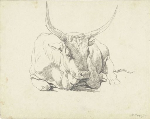 Lying Cow with Long Horns