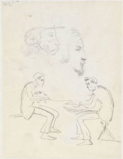Study of Two Seated Men and Two Male Heads