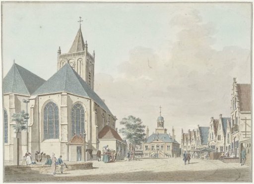 The Market in Vlaardingen with the Church and Town Hall