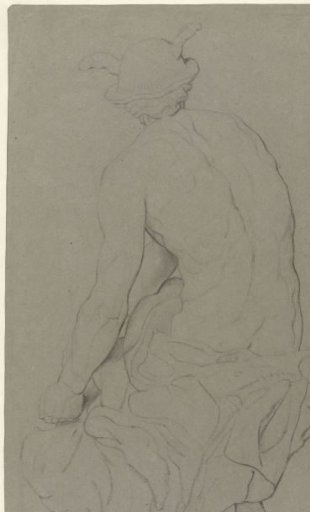 Statue of a seated Mercury tying his sandals