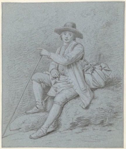 Seated walker with a long staff