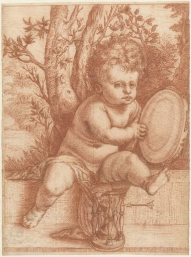 Boy with tambourine and hourglass