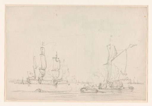 Naval battle, with a three-master on the left