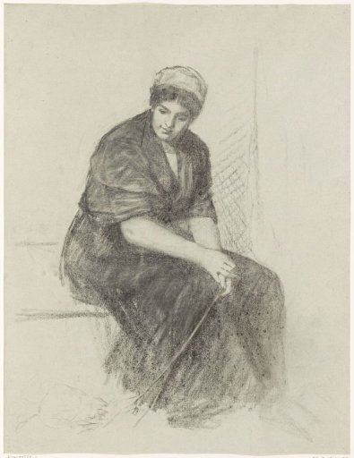Seated young woman with a shawl around her shoulders