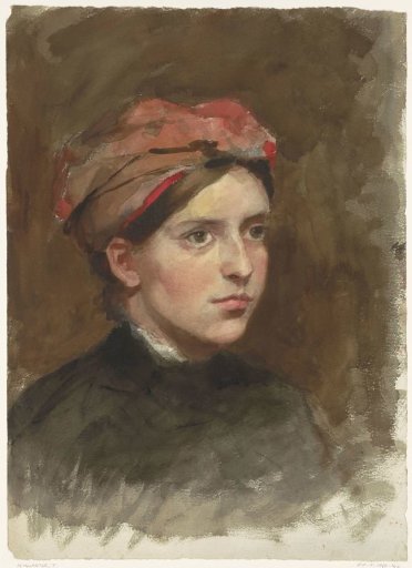 Portrait of a young woman with a red headscarf
