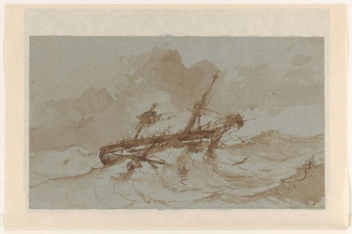 Two-masted ship on the high seas