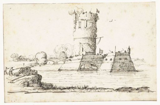 Attack of artillery on a defensive tower