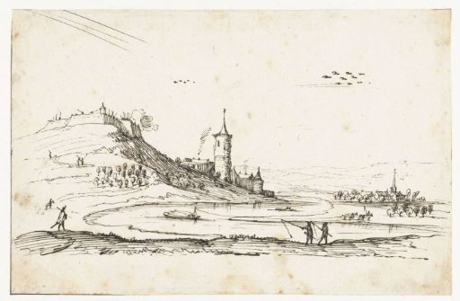 Fortress on a hill, with a village in the background
