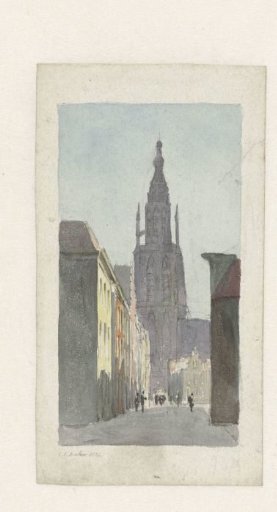 Street view with a view through to the Great Church in Breda