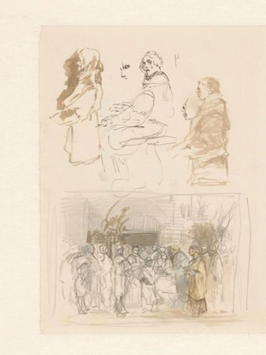 Several figures and a funeral procession