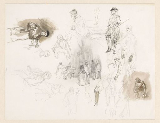 Figure studies and walkers in a park