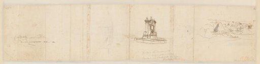 Sketches of Anzio, a Fountain and a Boat / Recto: Panorama of the Bay and Cities of Anzio and Nettuno
