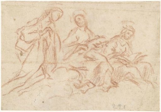 Three female saints on clouds