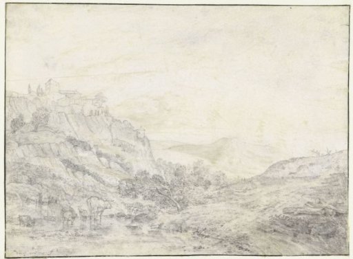 Mountainous Landscape with Cattle in a Pond