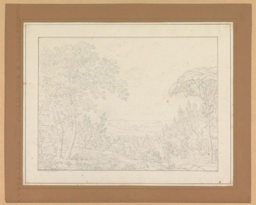 Landscape with trees and a distant view of the sea, near Naples