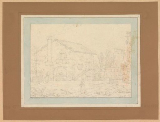 Country house and yard with two women