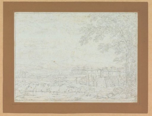 Landscape with a building and a sleeping shepherd in the foreground