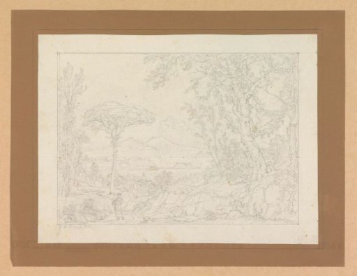 Landscape with three people in the foreground