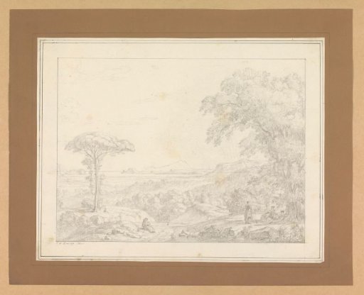 Distant view, with several figures in the foreground
