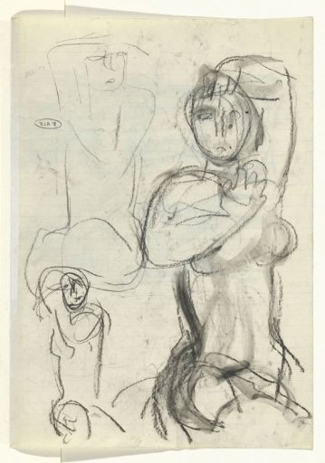 Sketch sheet with three nude studies