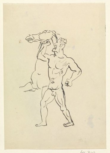 Man holding a horse in check