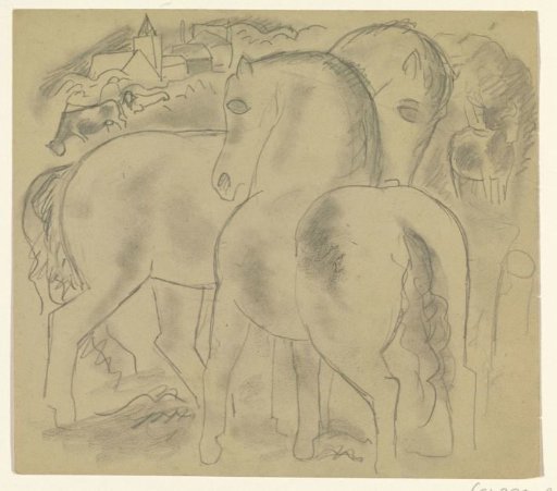Two Horses in a Landscape with Cows