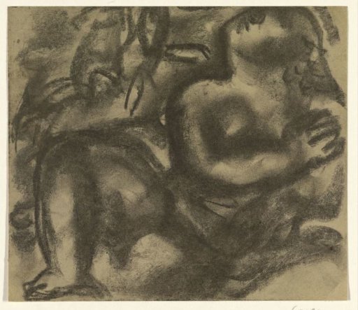 Seated female nude in a landscape