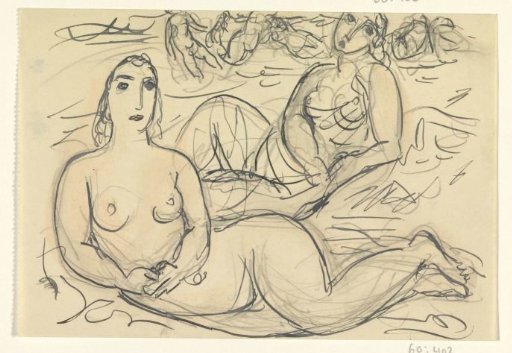 Two naked women in the water