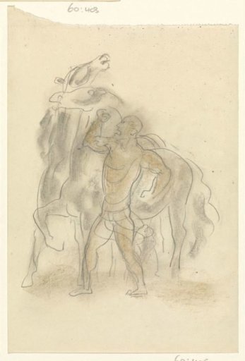 Man holding two horses in check