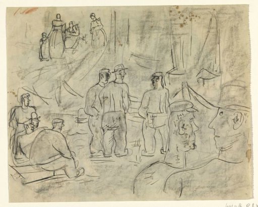 Fishermen in a harbor