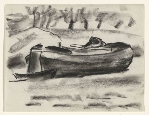Ship with a man on board on the water