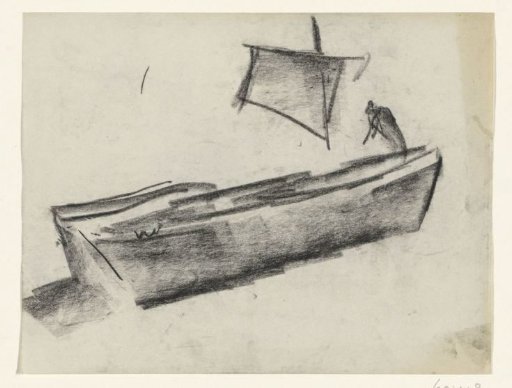 Sailing ship with a figure on the prow