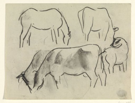 Grazing cows and horses