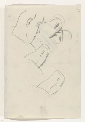 Kissing couple and three men's heads