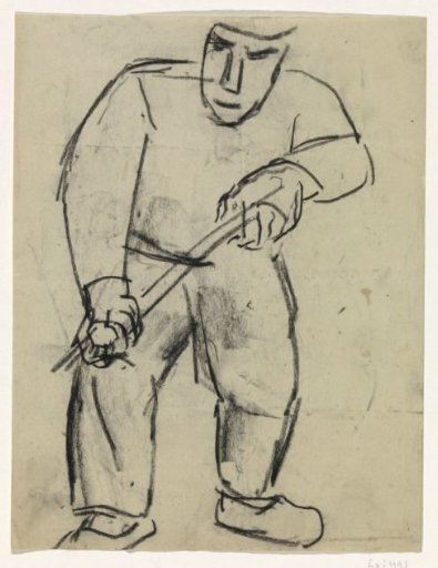 Standing man with a cane in his hands