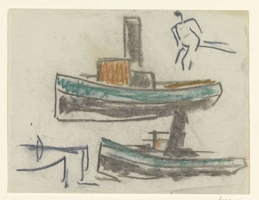 Two ships and a figure